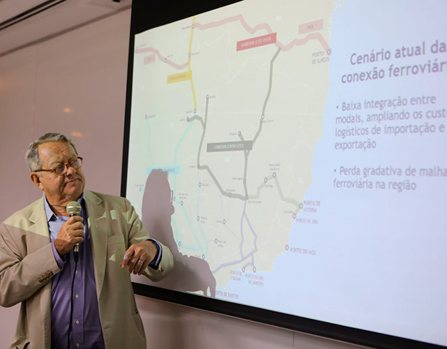 Mauro Viegas Filho, presidente do Conselho de Infraestrutura da Firjan, apresenta o projeto da Ferrovia de Integração do Sudeste